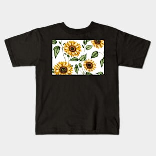Floral Garden Botanical Print with Sunflowers Kids T-Shirt